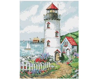 Lighthouse Cross Stitch Pattern  PDF | Sea Landscape Cross Stitch Pattern | Instant Download PDF