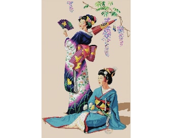 Japanese Geisha Cross Stitch Pattern | Girls Cross Stitch Pattern | Instant Download PDF
