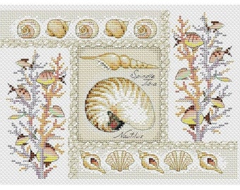 Seashells Cross Stitch Pattern PDF | Sea Sampler Cross Stitch Pattern  | Instant Download PDF
