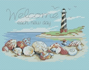 Sea Cross Stitch Pattern PDF | Lighthouse Cross Stitch Pattern | Sea shells Cross Stitch | Instant Download