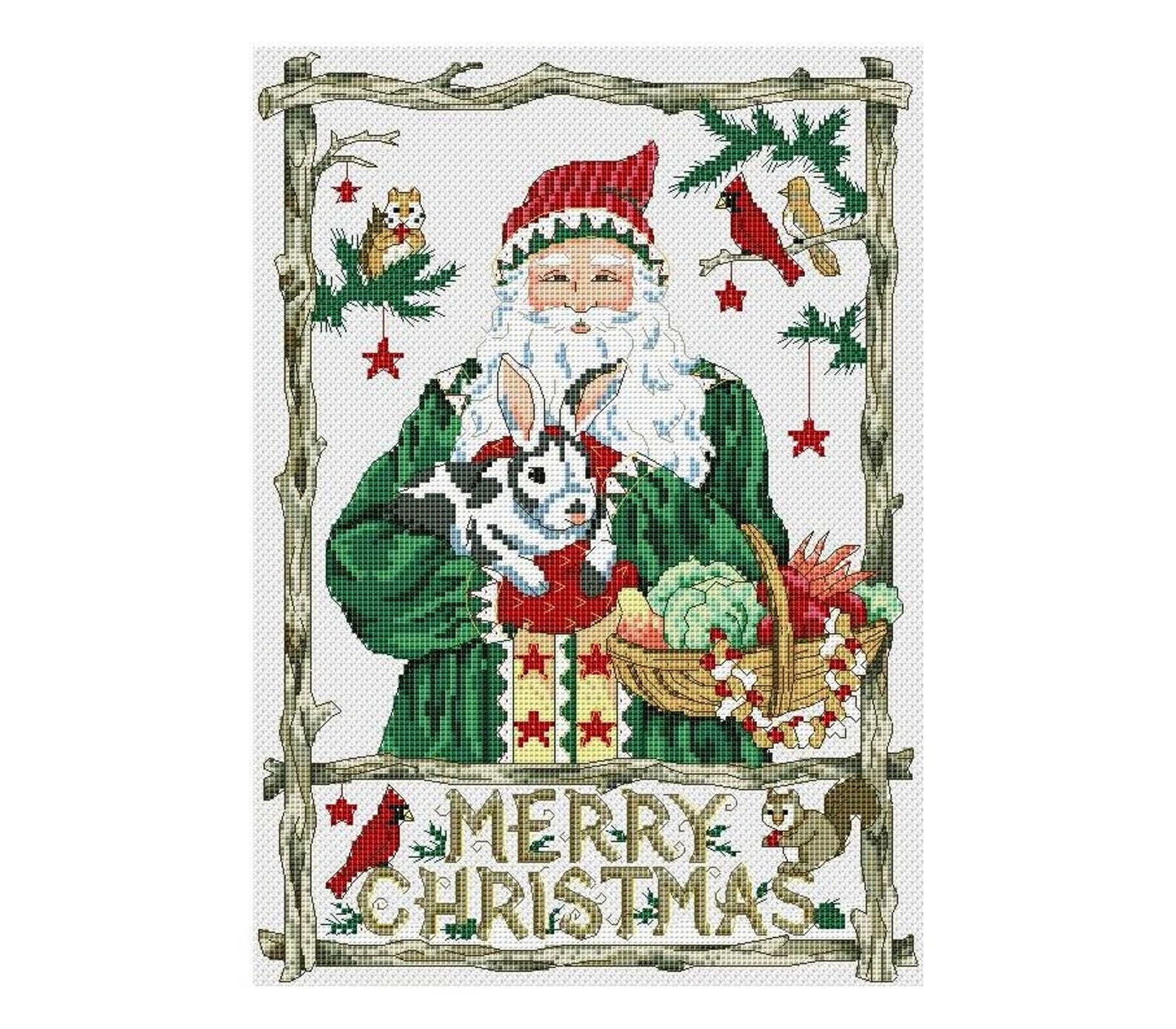 Woodland Santa Cross Stitch Pattern Merry Christmas Cross Etsy