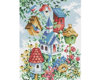 Bird house Cross Stitch Pattern | Birdhouse Cross Stitch | Spring Cross Stitch | Instant Download PDF