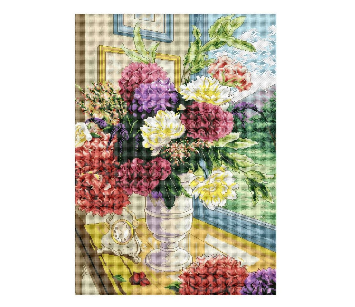 Flower in Vase Cross Stitch Pattern | Flower Bouquet Cross Stitch ...