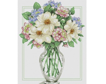 Flower in Vase Cross Stitch Pattern | Garden Flower Cross Stitch ...