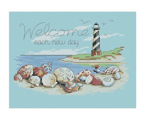 Sea Cross Stitch Pattern PDF | Lighthouse Cross Stitch Pattern | Sea shells Cross Stitch | Instant Download