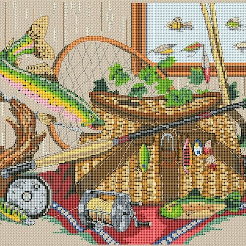 Fishing Cross Stitch Pattern PDF Fish Cross Stitch Pattern Etsy