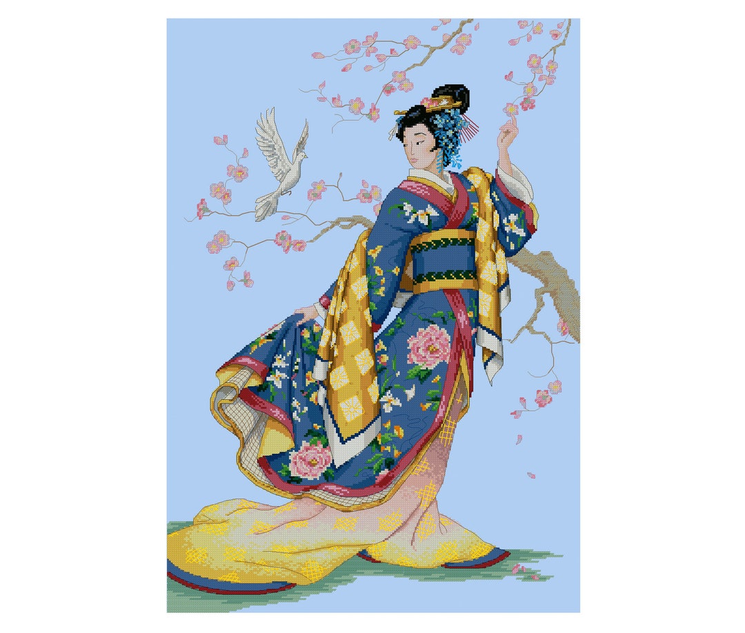 Japanese Cross Stitch Pattern PDF Geisha Cross Stitch Etsy