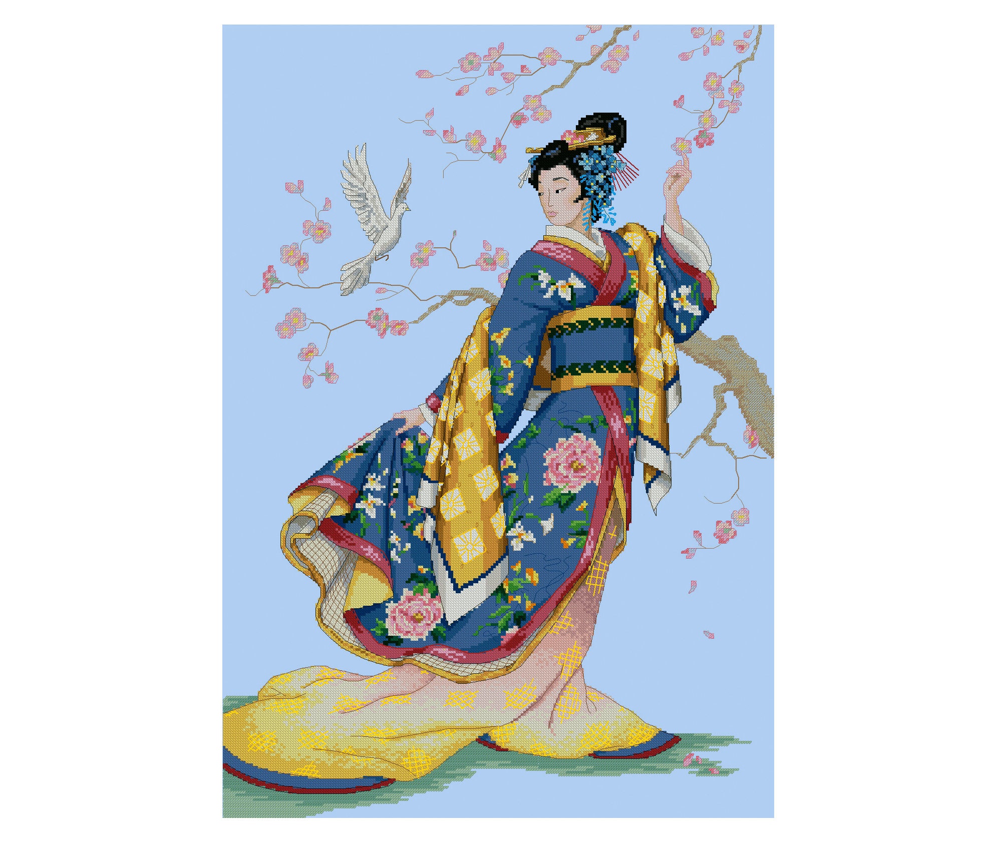 Japanese Cross Stitch Pattern PDF Geisha Cross Stitch Etsy