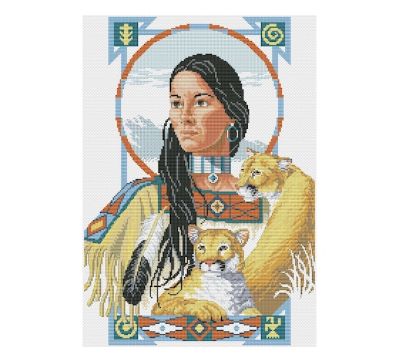 American Indian Cross Stitch Pattern | Girl Cross Stitch | Instant Download PDF Native