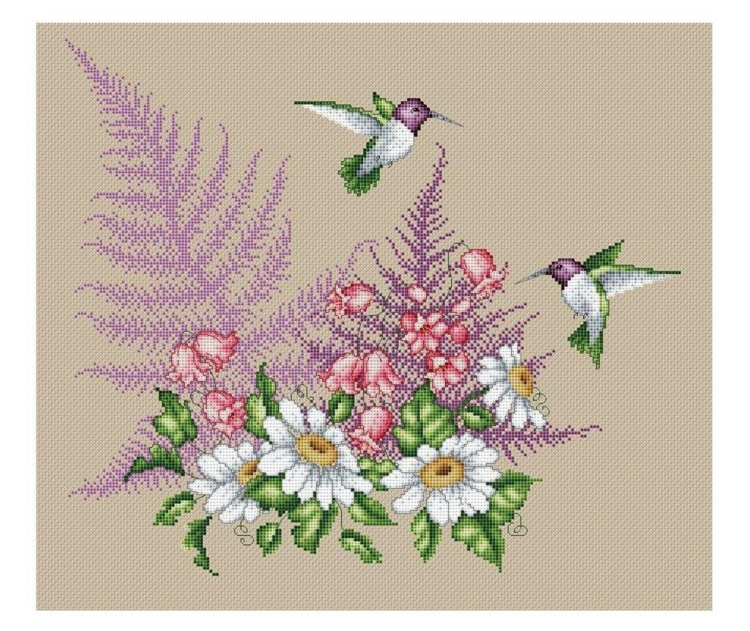 Hummingbird Cross Stitch Pattern PDF Flowers Cross Stitch Etsy