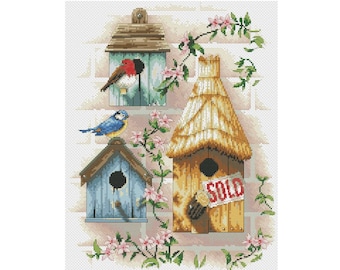 Bird house Cross Stitch Pattern | Birdhouse Cross Stitch | Spring Cross Stitch | Instant Download PDF