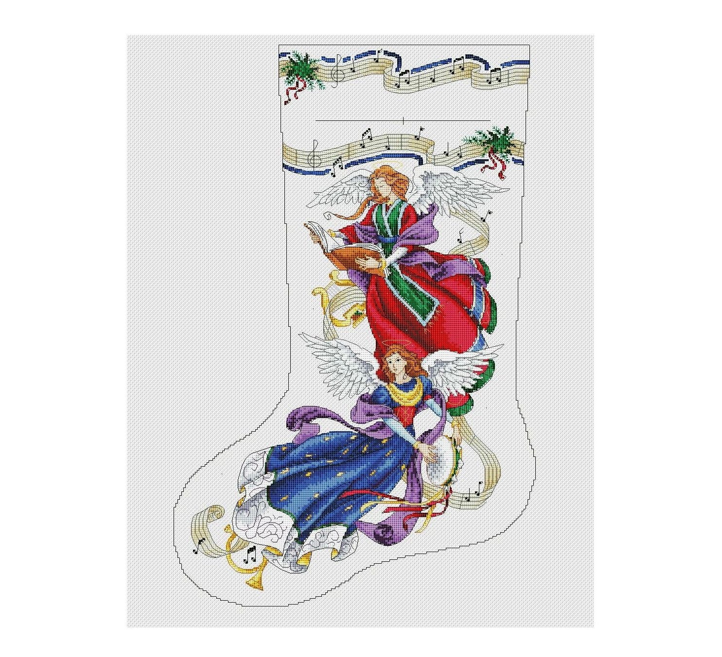 Angel Christmas Stocking Cross Stitch Pattern Victorian Etsy