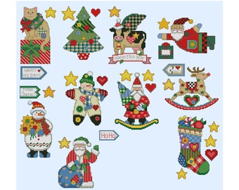Décorations de Noël au point de croix | Noël miniatures au point de croix | Téléchargement instantané PDF