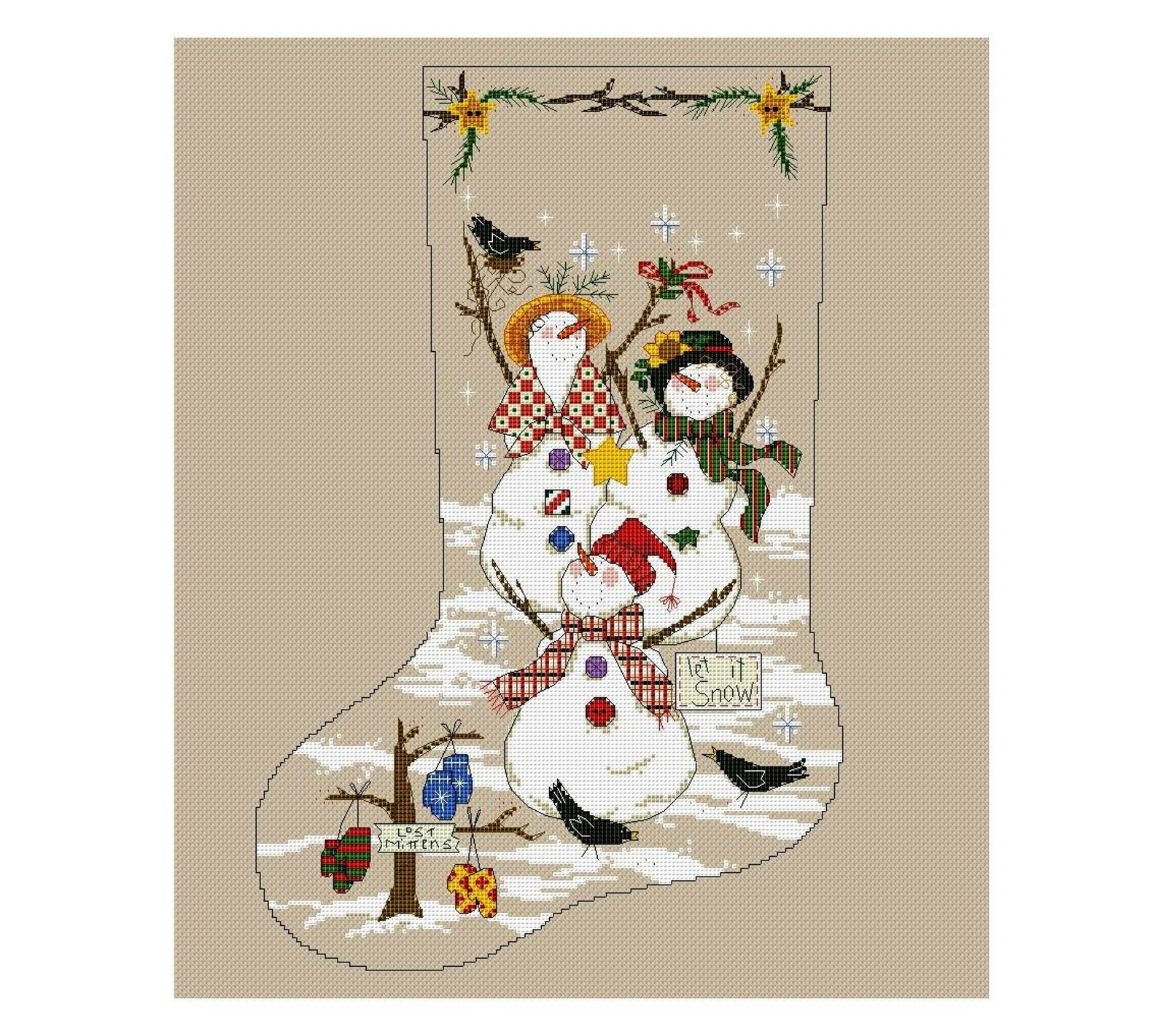 Christmas Stocking Cross Stitch Pattern Snowman Cross Stitch Etsy