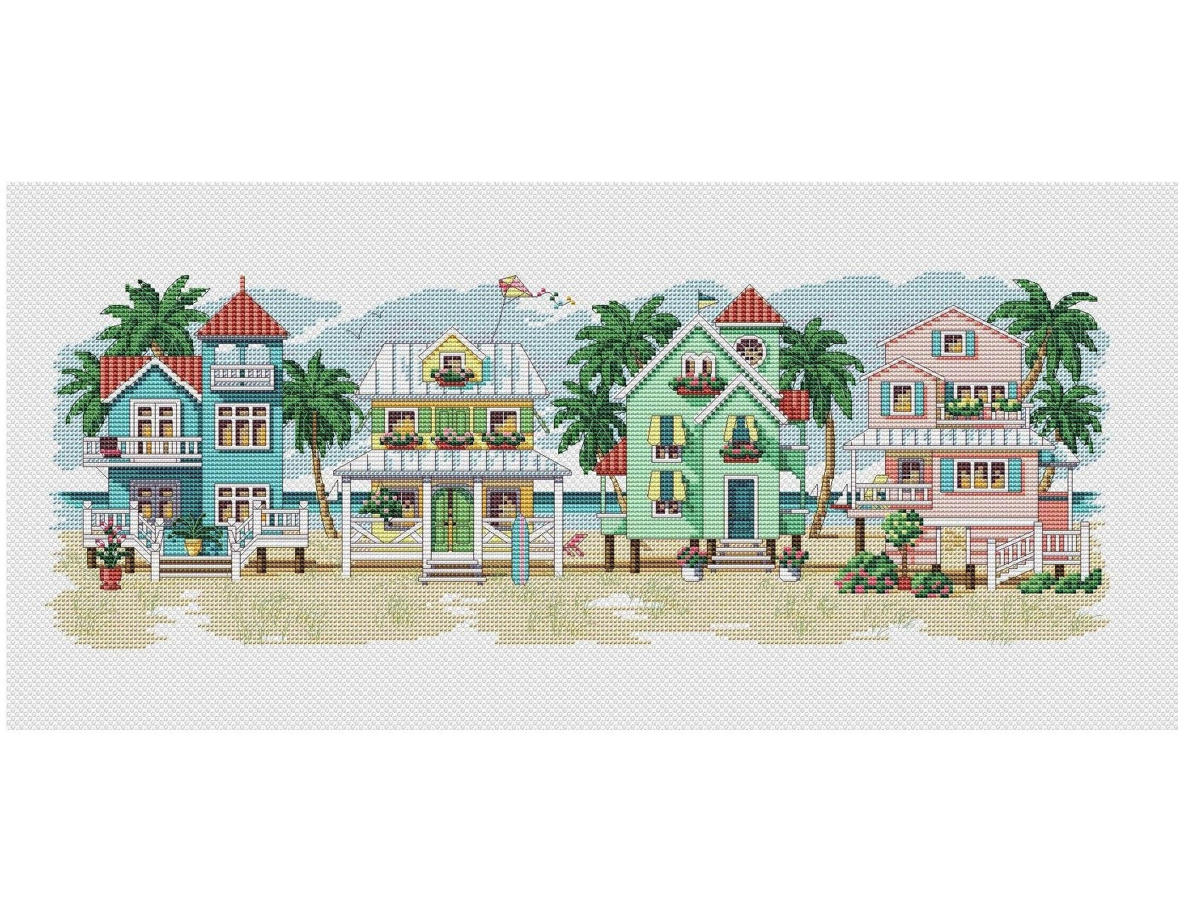 Cottage Cross Stitch Pattern Beach Houses Cross Stitch Sea | Etsy