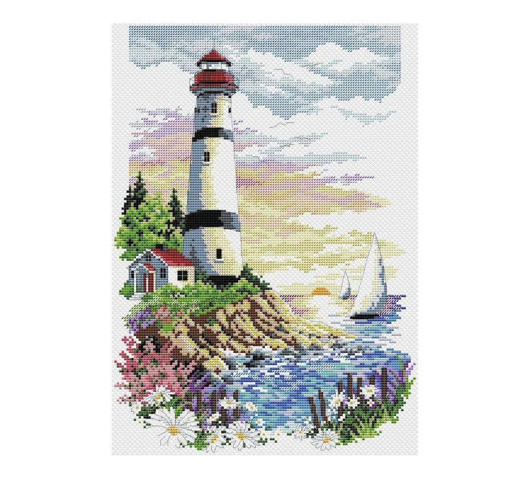 Lighthouse Cross Stitch Pattern PDF | Sea Landscape Cross Stitch ...