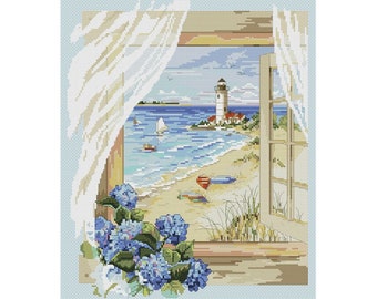 Sea Landscape Cross Stitch Pattern | View from the Window  Cross Stitch | Instant Download PDF