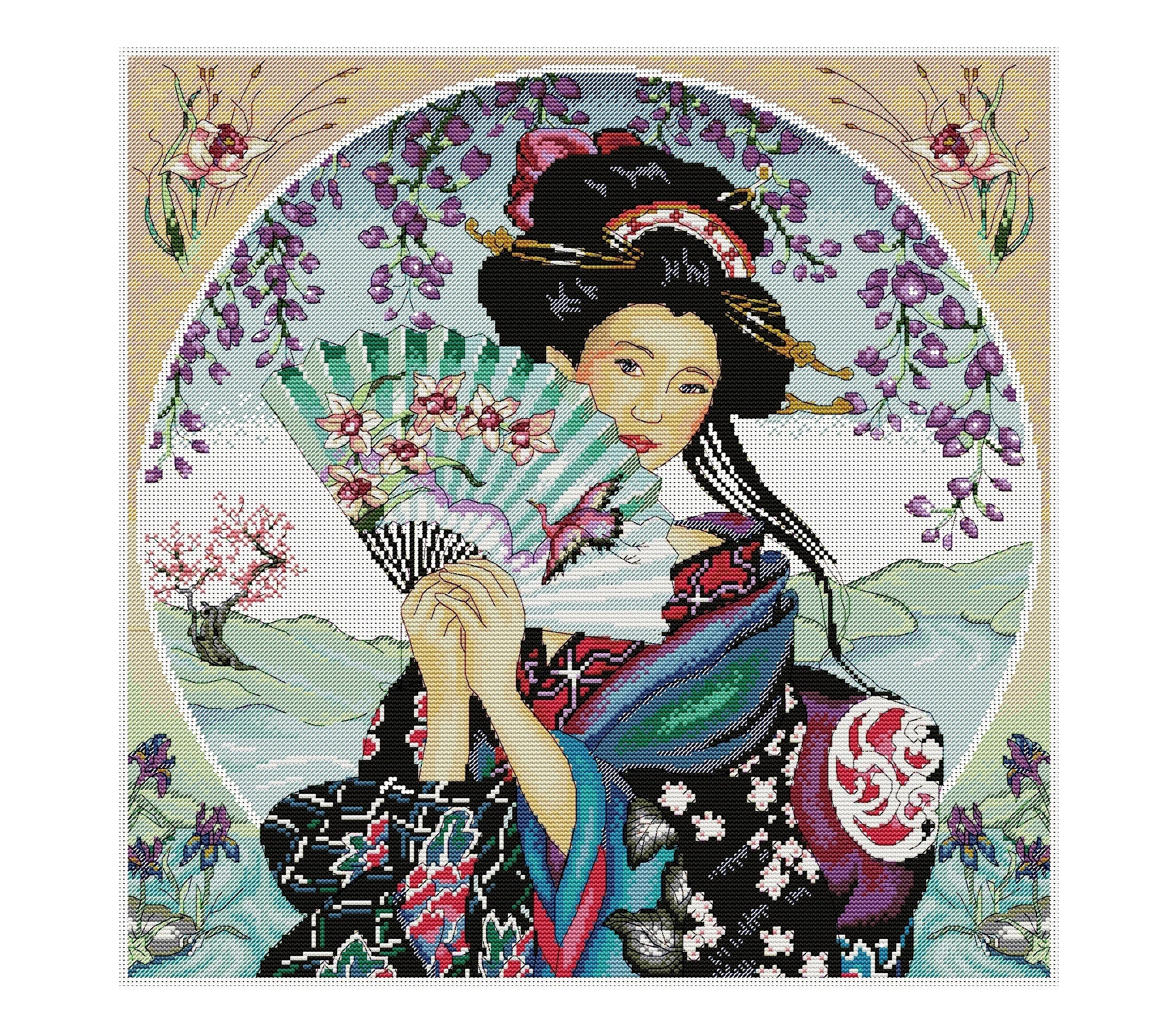 Geisha Cross Stitch Pattern Japanese Woman Cross Stitch Etsy