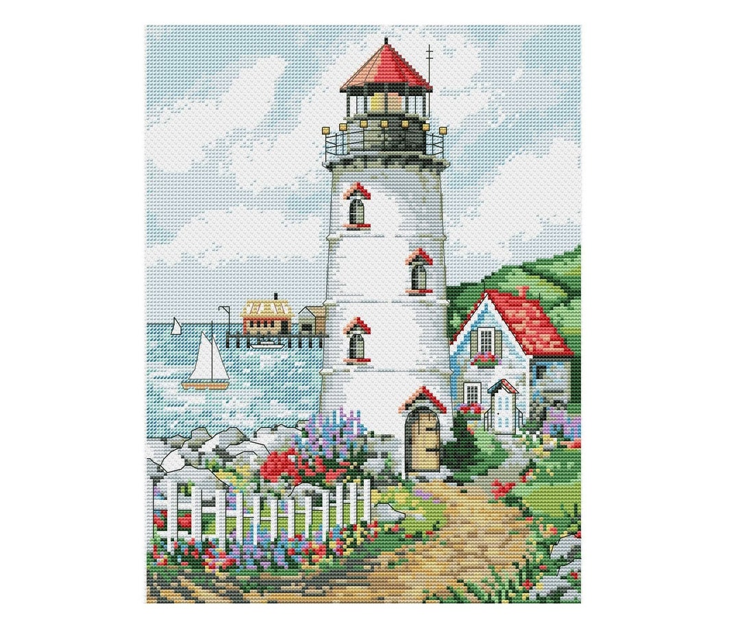 Lighthouse Cross Stitch Pattern PDF | Sea Landscape Cross Stitch ...