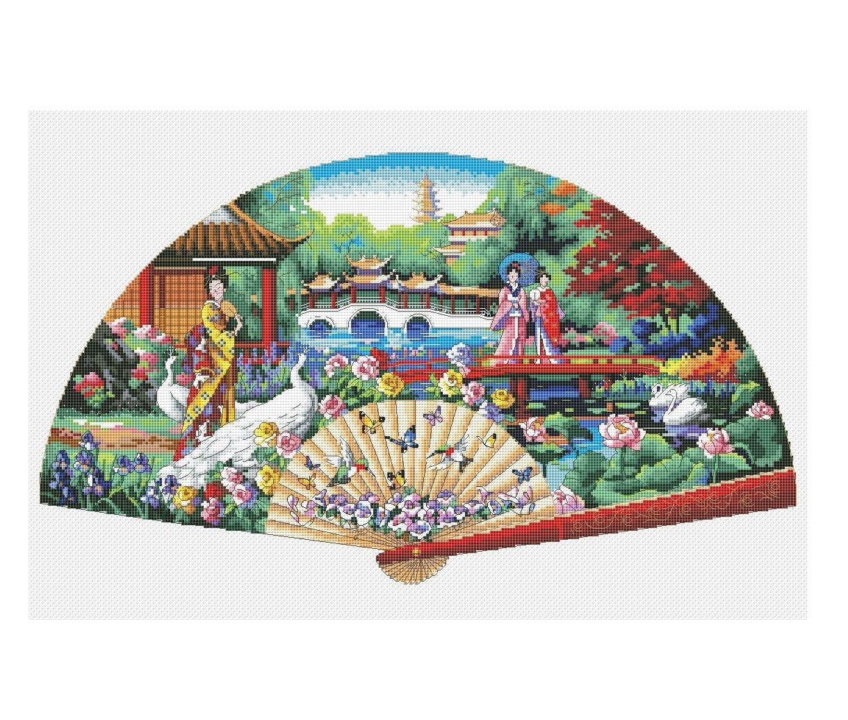 Japanese Garden Cross Stitch Pattern Geisha Cross Stitch - Etsy Denmark
