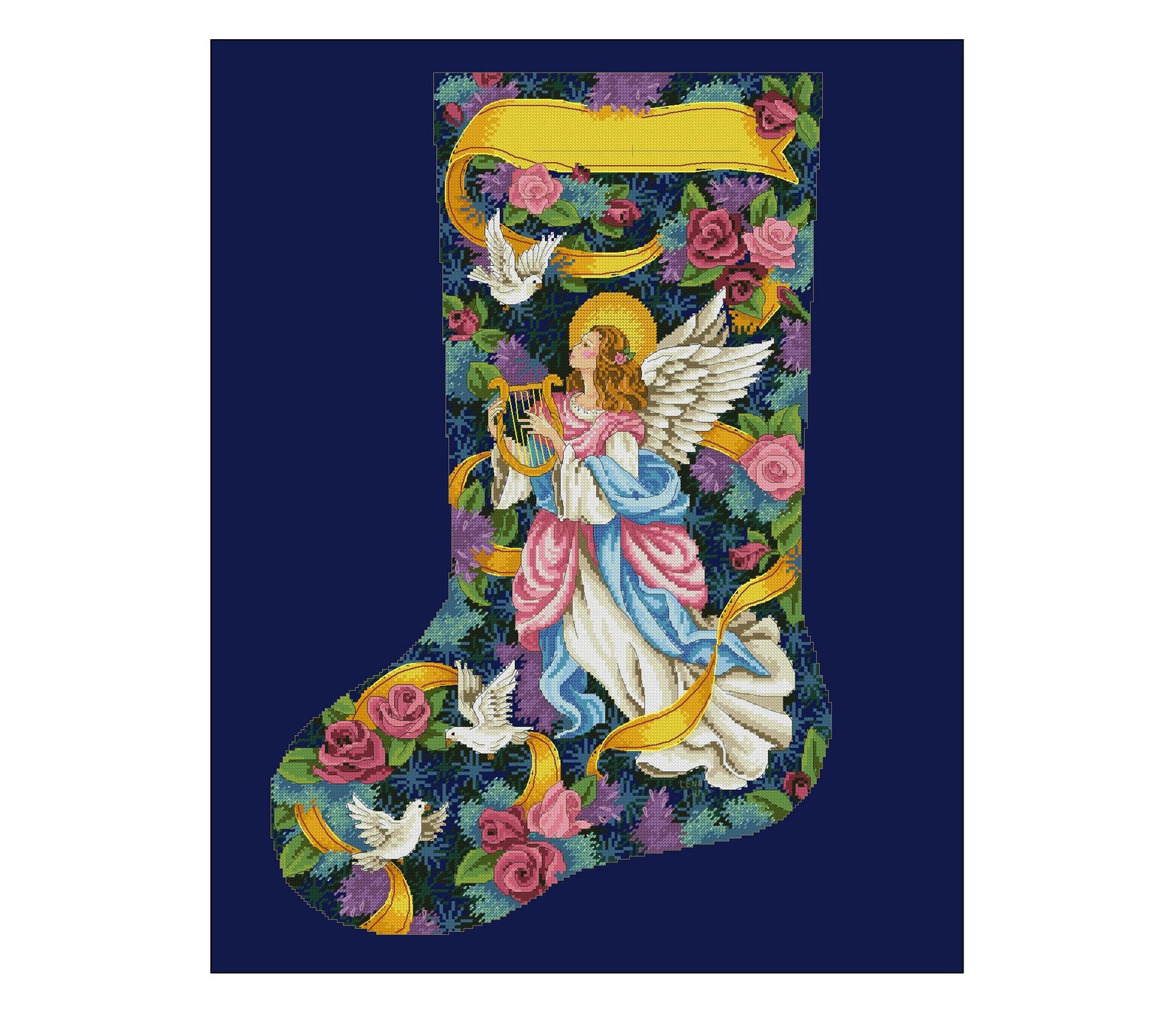 Angel Christmas Stocking Cross Stitch Pattern Victorian Etsy