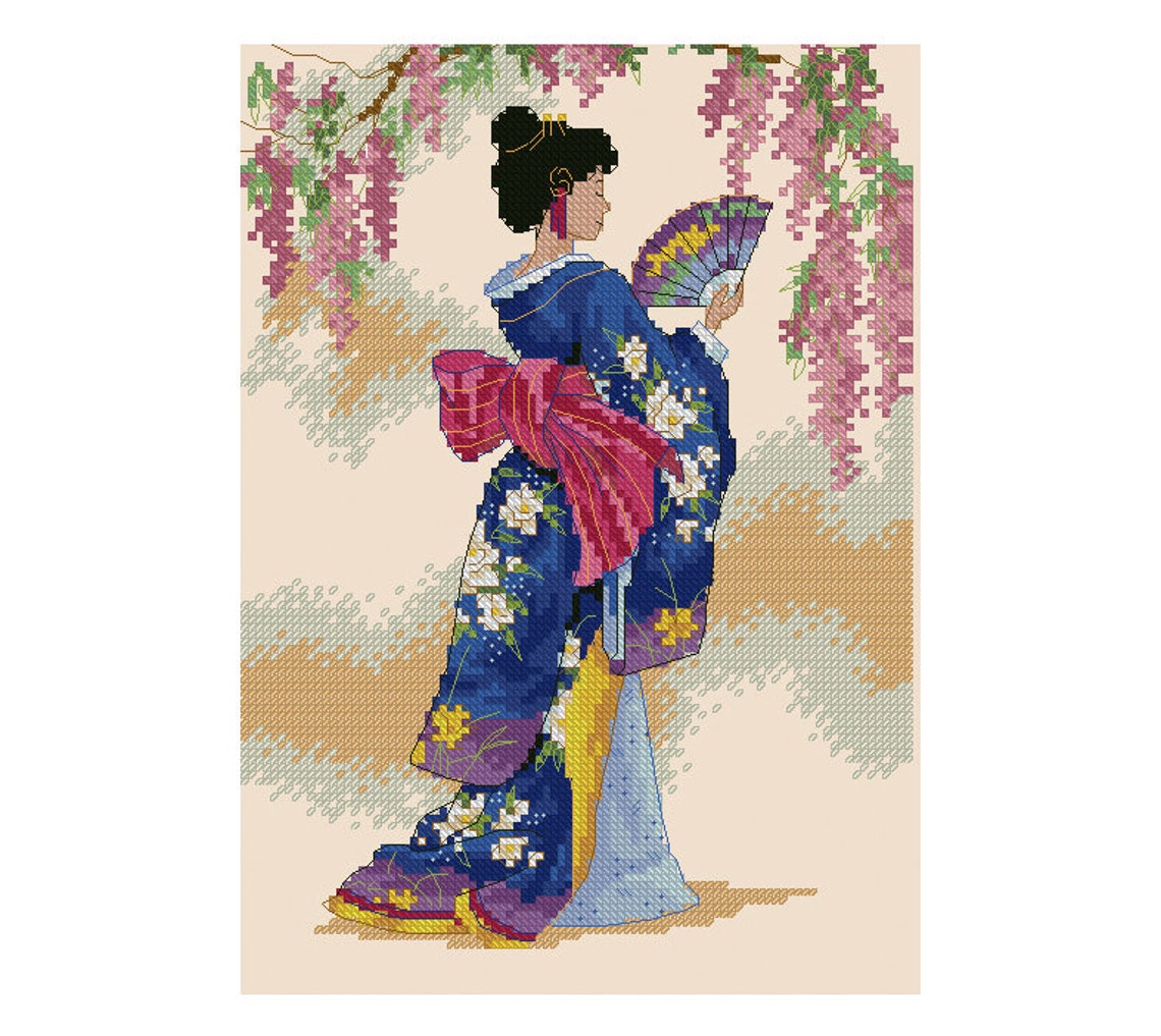 Japanese Geisha Cross Stitch Pattern | Japanese Girl Cross Stitch ...