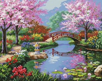 Landscape Cross Stitch Pattern | Garden Cross Stitch Pattern | Spring Cross Stitch Pattern | PDF Instant Download