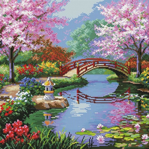 Spring Garden Cross Stitch Pattern Flowering Trees Park Etsy