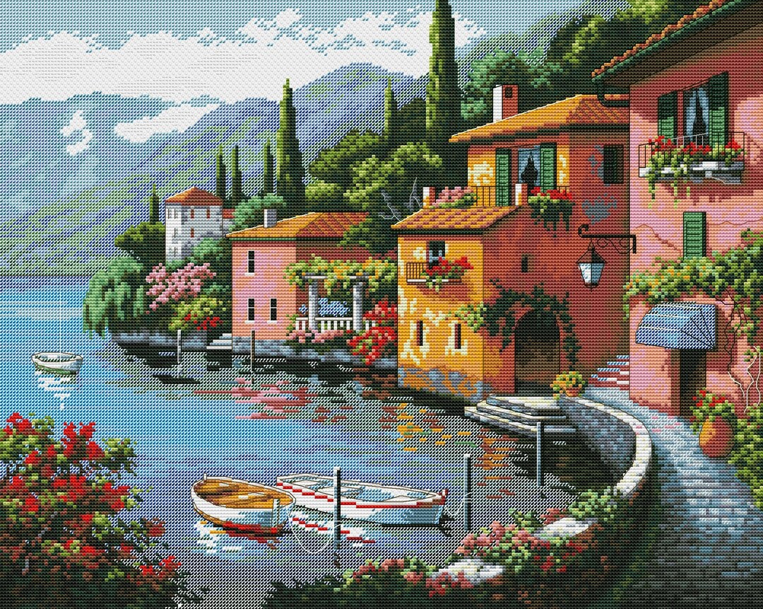 Landscape Cross Stitch Pattern | Іsea Houses Cross Stitch Pattern ...