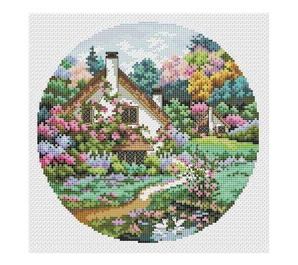 Cottage House Cross Stitch Pattern Garden Cross Stitch Pattern Flower X Stitch PDF Pattern