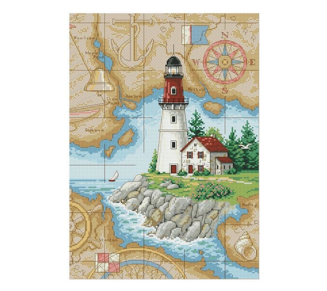 Lighthouse Cross Stitch Pattern PDF | Sea Map Cross Stitch Pattern ...