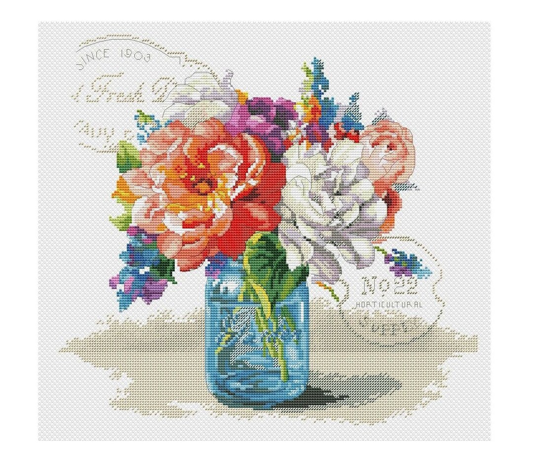 Garden Flower Cross Stitch Pattern | Flowers in Vase Cross Stitch ...