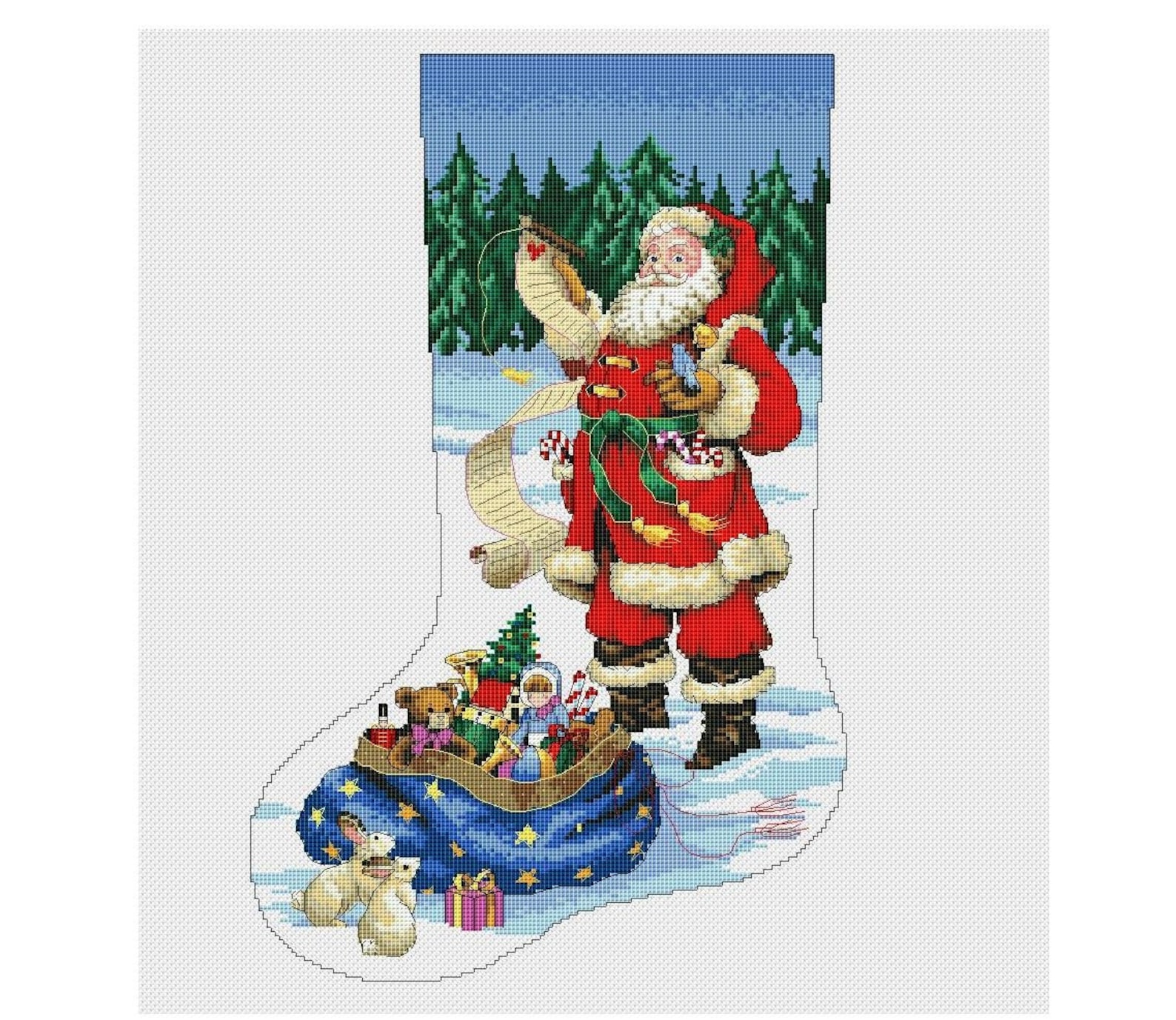 Christmas Stocking Santa Cross Stitch Pattern Xmas Cross Etsy