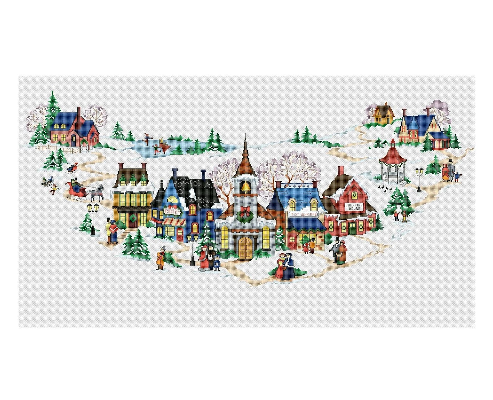 Christmas Tree Skirt Cross Stitch Pattern Christmas Village Etsy