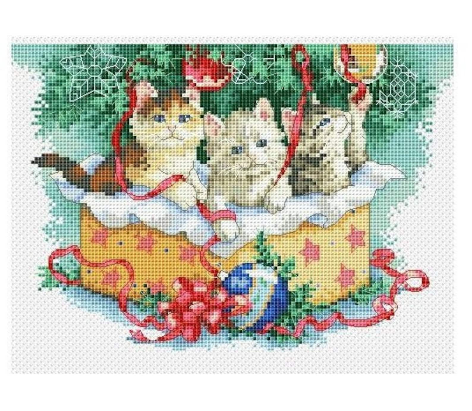 Christmas Cat Cross Stitch Pattern Christmas Animals Cross Etsy