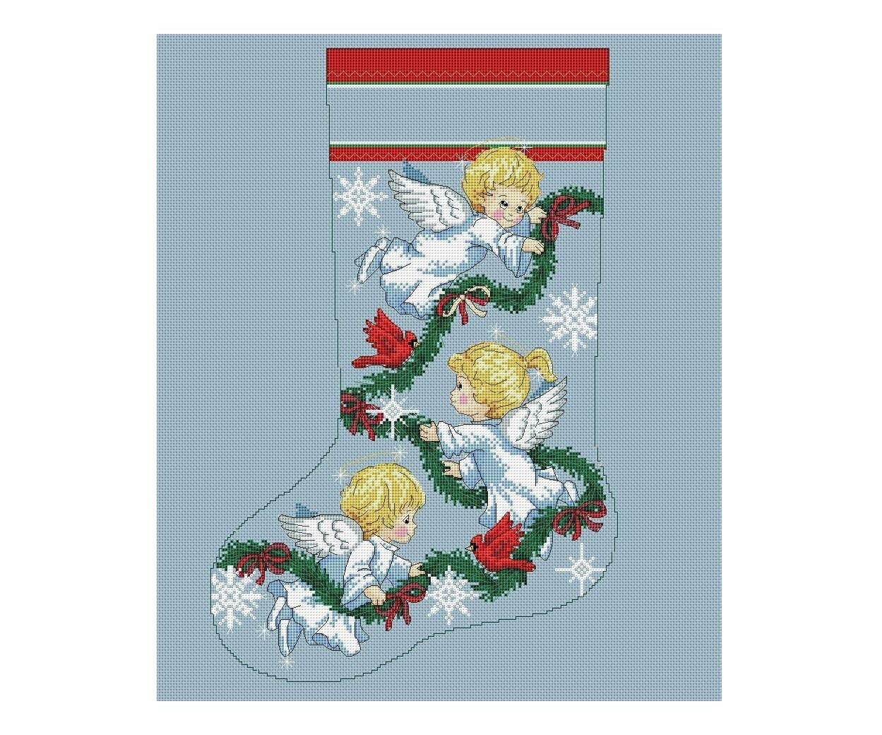 Christmas Stocking Cross Stitch Pattern Christmas Angel Etsy
