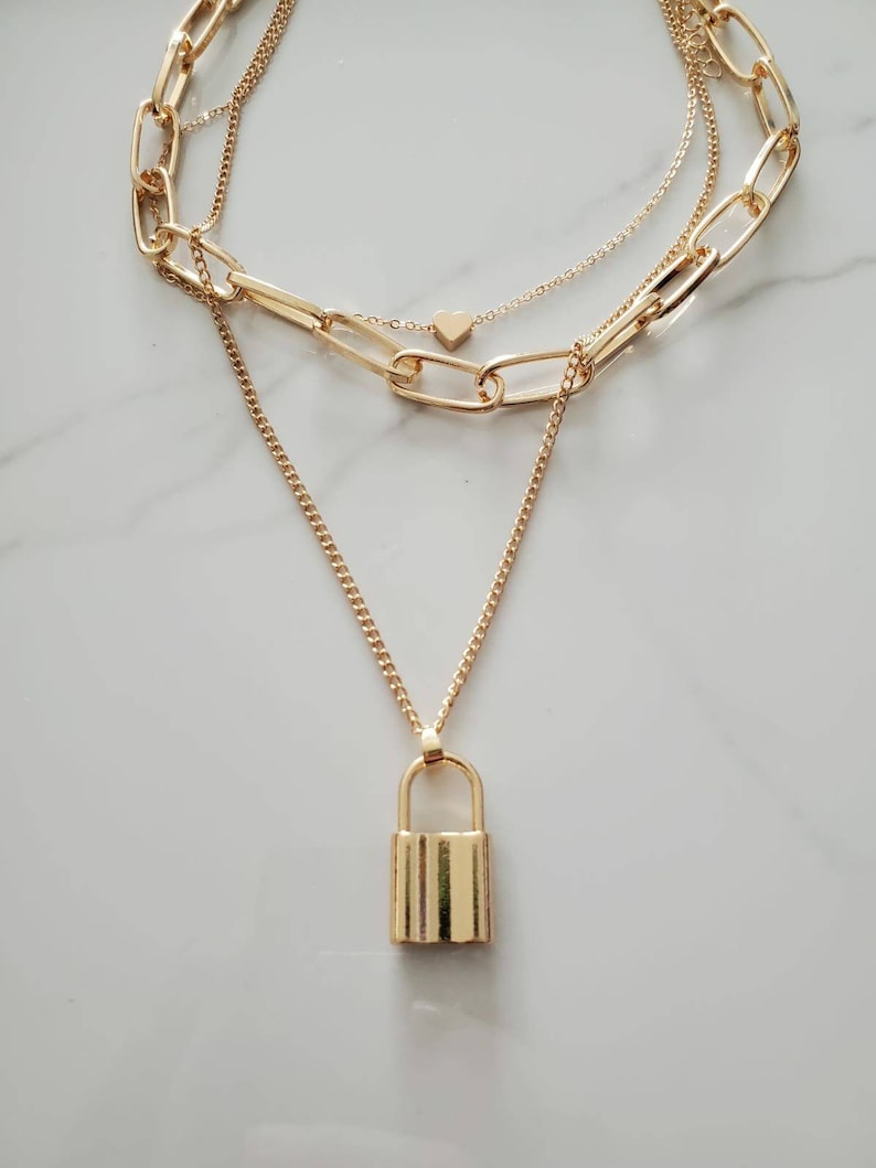 Gold layered Heart and Lock Chain