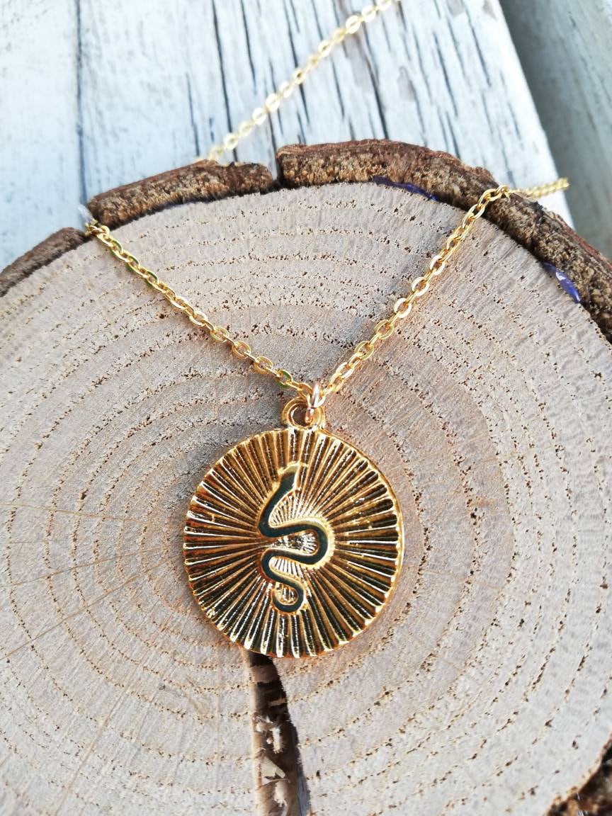 Snake Medallion Gold Plated Pendant Necklace Minimal Pendant | Etsy