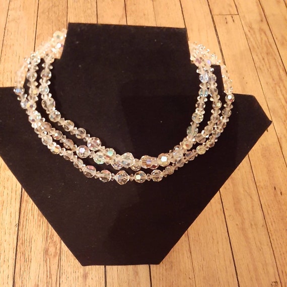 Vintage three strand clear crystal beads - image 1