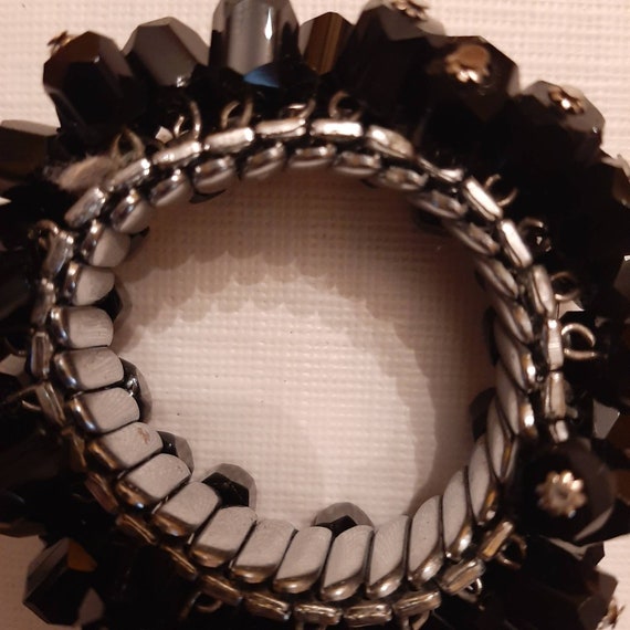Vintage black beaded. Stretch bracelet - image 5