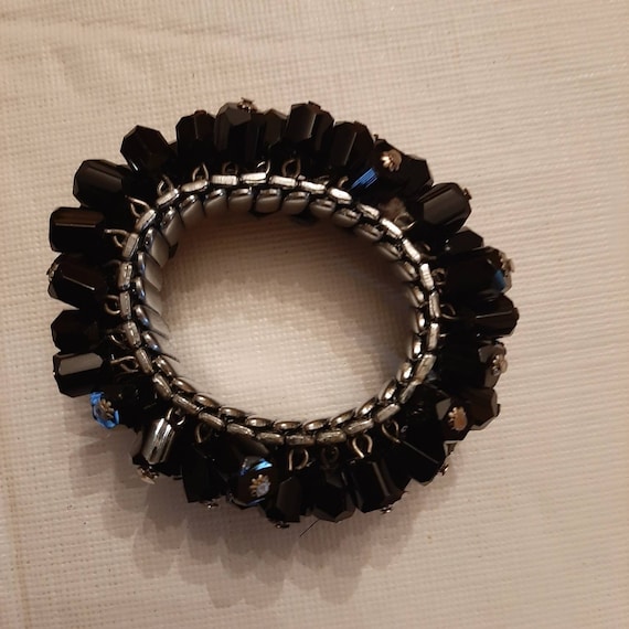 Vintage black beaded. Stretch bracelet - image 1