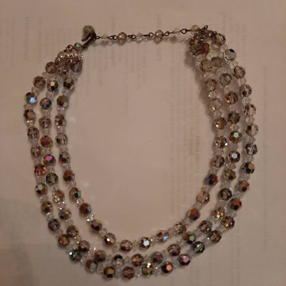 Vintage three strand multicolored crystal beaded … - image 3