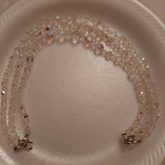 Vintage three strand clear crystal beads - image 2