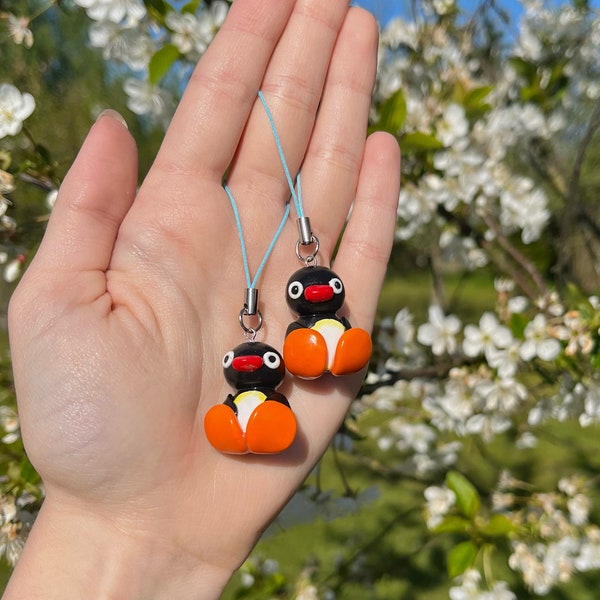 Pingu charm, handmade, ClayWithFun, 1 piece