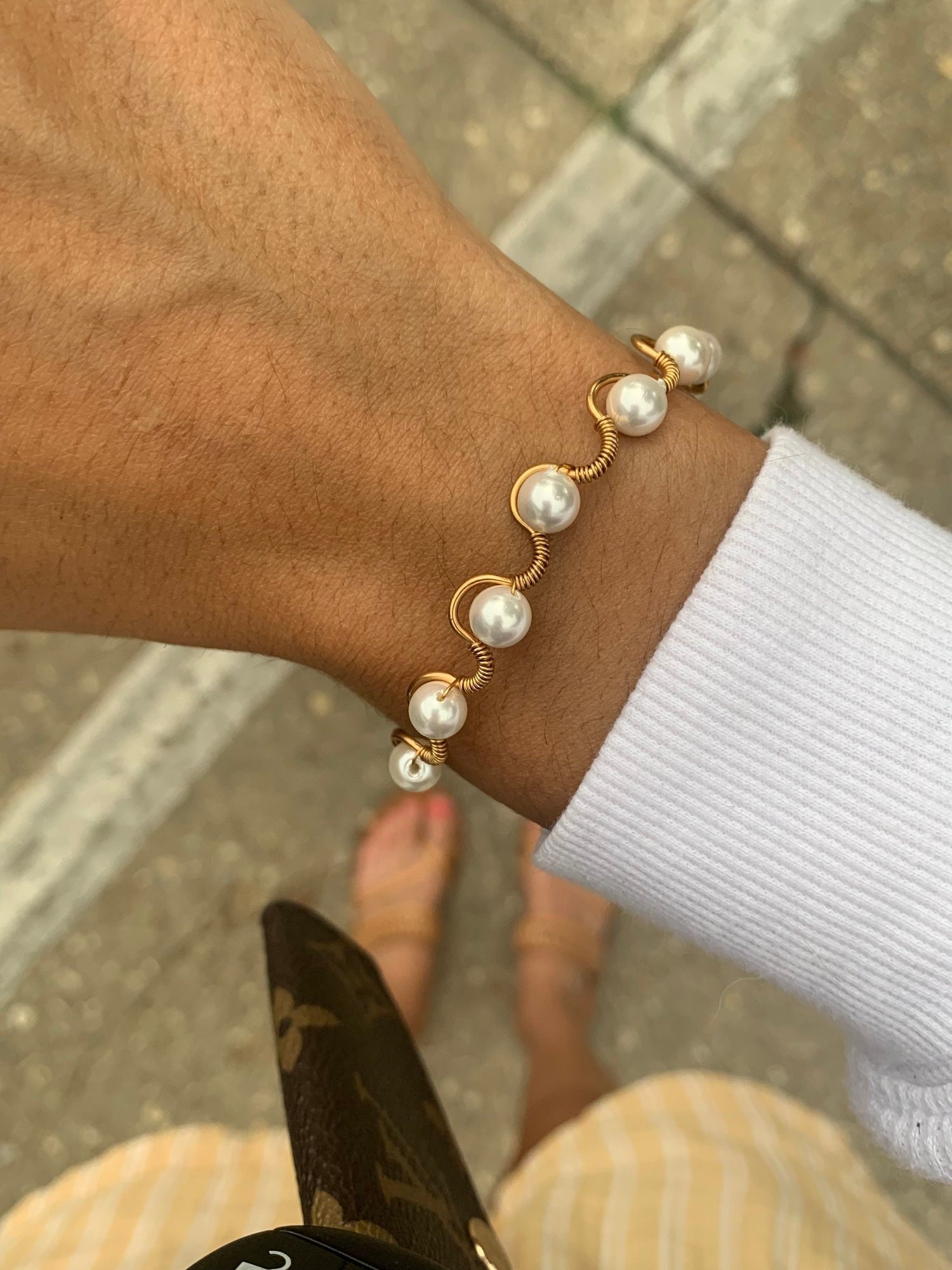 Athena Wire Wrapped Pearl Bracelet - Etsy