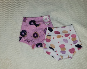 Donut Macarons High-Waisted Bummy Shorts, Shorties, Bloomers, Briefs, Bummies, Baby, Toddler, Baby Girl, Baby Boy, unisex