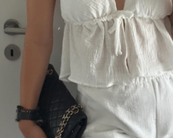 Serena Top – White Halter Summer Top | Lightweight Cotton Backless Top | Boho Sleeveless Festival Crop Top for Women