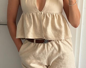 Sera Top – Deep V Halter Summer Top | Boho Cotton Gauze Top | Backless, Feminine & Light | Handmade minimalist fashion