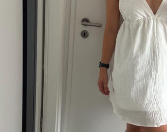Letina Dress – White Cotton Summer Dress | Boho Sundress for Women | Lightweight Casual Beach Dress | Sleeveless midi dress
