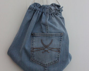 denim backpack with patches